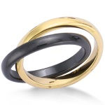 Bague deux anneaux entrelacés en plaqué or et céramique noire.