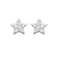 Boucles d'oreilles puces en forme d'étoile en argent 925/000 rhodié pavées d'oxydes de zirconium blancs.