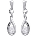 Boucles d'oreilles pendantes en argent 925/000 rhodié serties d'un oxyde de zirconium blanc.