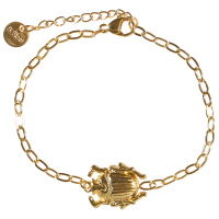 Bracelet composé d'une chaîne et d'un scarabée en acier doré. Fermoir mousqueton avec 3 cm de rallonge.