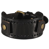 Bracelet ceinture en métal doré et en cuir de couleur noire.