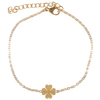 Bracelet composé d'une chaîne avec un trèfle à 4 feuilles en acier doré. Fermoir mousqueton avec 3 cm de rallonge.