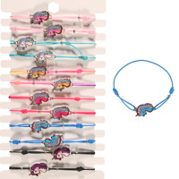 Bracelet fantaisie composé d'un cordon élastique en coton de couleur et d'une licorne en émail de couleur. 6 coloris différents. Vendu à l'unité, votre préférence en commentaire.