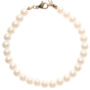 Bracelet en acier doré et perles d'imitation. Fermoir mousqueton avec 5 cm de rallonge.