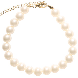 Bracelet en acier doré et perles d'imitation. Fermoir mousqueton avec 5 cm de rallonge.
