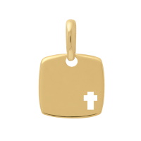 Pendentif pastille carré avec une croix ajourée en plaqué or jaune 18 carats.