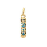Pendentif Tiki polynésien de la sagesse en plaqué or jaune 18 carats avec un tube de turquoise.