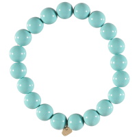 Bracelet élastique composé d'un fil de nylon et de perles de couleur turquoise brillant.
