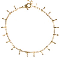 Bracelet composé d'une chaîne avec pampilles en acier doré. Fermoir mousqueton avec 4 cm de rallonge.