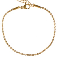 Bracelet composé d'une chaîne tressée en acier doré. Fermoir mousqueton avec 3 cm de rallonge.