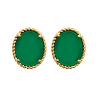 Boucles d'oreilles puces en plaqué or jaune 18 carats serties 4 griffes d'une véritable pierre de couleur verte de forme ovale.