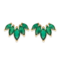 Boucles d'oreilles pendantes en plaqué or jaune 18 carats serties d'oxydes de zirconium de couleur vert.