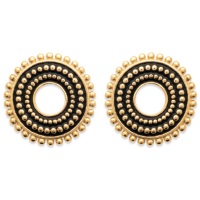 Boucles d'oreilles cercle large avec contours en relief en plaqué or jaune 18 carats et émail de couleur noire.