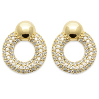 Boucles d'oreilles composées d'anneaux avec boule en plaqué or jaune 18 carats et un cercle pavé d'oxydes de zirconium blancs.