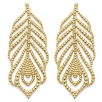 Boucles d'oreilles pendantes en forme de plumes de paon en plaqué or jaune 18 carats.