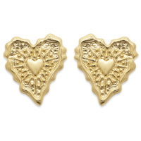 Boucles d'oreilles puces en forme de cœur avec motifs en relief en plaqué or jaune 18 carats.
