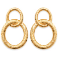 Boucles d'oreilles pendantes composées de deux cercles entrelacés en plaqué or jaune 18 carats.