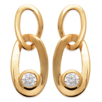 Boucles d'oreilles pendantes en forme de deux maillons de chaîne en plaqué or jaune 18 carats surmontées d'un oxyde de zirconium blanc serti clos.