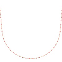 Collier en plaqué or 18 carats avec perles de miyuki de couleur rose. Fermoir mousqueton avec 3 cm de rallonge.