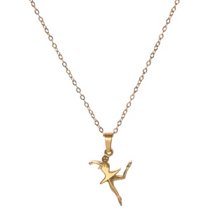 Collier composé d'une chaîne et d'un pendentif en forme de danseuse étoile en acier doré.