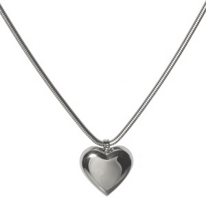 Collier composé d'une chaîne et d'un pendentif en forme de cœur en acier argenté. Fermoir mousqueton avec 5 cm de rallonge.