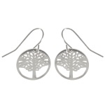 Boucles d'oreilles pendantes arbre de vie en acier argenté.