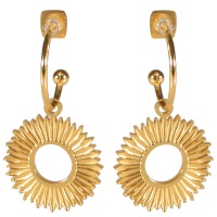 Boucles d'oreilles créoles ouvertes avec cercles aux motifs de pétales de fleur en acier doré.