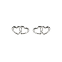 Boucles d'oreilles puces en forme de cœurs entrelacés en acier argenté.