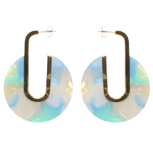 Boucles d'oreilles pendantes en acier doré et en matière synthétique multicolore.