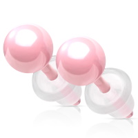 Boucles d'oreilles puces boules en céramique de couleur rose.