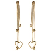 Boucles d'oreilles pendantes composées de quatre chaînes finissant par des perles et un cœur en acier doré.