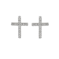 Boucles d'oreilles pendantes en forme de croix en acier argenté pavées de strass.