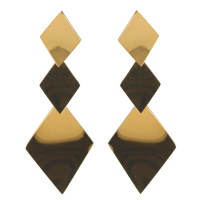 Boucles d'oreilles pendantes composées de trois losanges en acier doré.