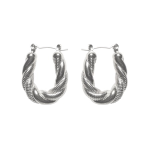 Boucles d'oreilles créoles ovales fils tressés en acier argenté.
