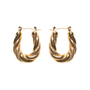 Boucles d'oreilles créoles ovales fils tressés en acier doré.