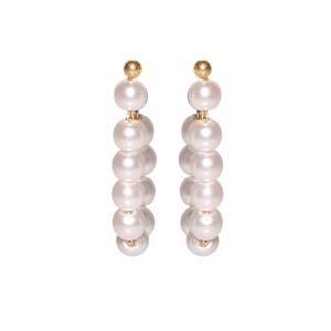 Boucles d'oreilles pendantes en acier doré et perles synthétiques.