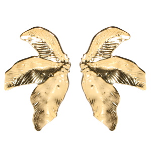 Boucles d'oreilles pendantes en forme de feuilles en acier doré.