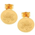 Boucles d'oreilles puces avec motif fleur en plaqué or.
