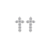 Boucles d'oreilles puces en forme de croix en argent 925/000 rhodié pavées d'oxydes de zirconium blancs.