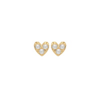 Boucles d'oreilles puces en forme de cœur en plaqué or jaune 18 carats serties de 3 oxydes de zirconium blancs.