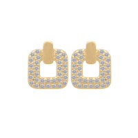 Boucles d'oreilles pendantes de forme carré en plaqué or jaune 18 carats pavées d'oxydes de zirconium blancs.