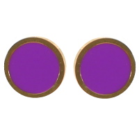 Boucles d'oreilles puces rondes en acier doré pavées d'émail de couleur violette.