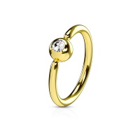 Piercing anneau pour cartilage, nez et autres en acier chirurgical 316L doré serti d'un cristal.