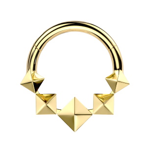 Piercing anneau avec 5 diamants 3D en titane doré.