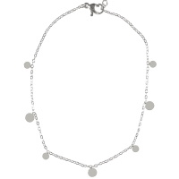 Bracelet chaîne de cheville composé d'une chaîne avec pampilles rondes en acier argenté. Fermoir mousqueton avec 5 cm de rallonge.