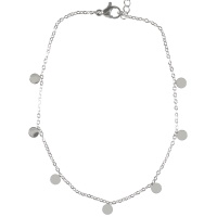 Bracelet chaîne de cheville composé d'une chaîne avec pampilles rondes en acier argenté. Fermoir mousqueton avec 5 cm de rallonge.