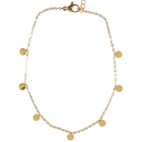 Bracelet chaîne de cheville composé d'une chaîne avec pampilles rondes en acier doré. Fermoir mousqueton avec 5 cm de rallonge.