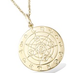 Pendentif disque astrologique en plaqué or.
