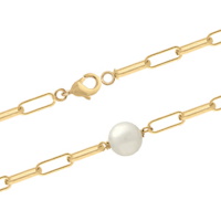 Bracelet composé d'une chaîne maille allongée en plaqué or jaune 18 carats et d'une perle d'eau douce.