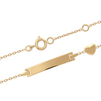 Bracelet gourmette avec cœur en plaqué or jaune 18 carats. Fermoir anneau ressort avec anneaux de rappel à 13 et 15 cm.